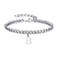 Mens Initials Cuban Links Bracelets,Stainless Steel A-Z 26 Letters Alphabet Charm Chain Wristband Adjustable,Casual Jewelry Gift