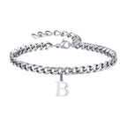 Mens Initials Cuban Links Bracelets,Stainless Steel A-Z 26 Letters Alphabet Charm Chain Wristband Adjustable,Casual Jewelry Gift