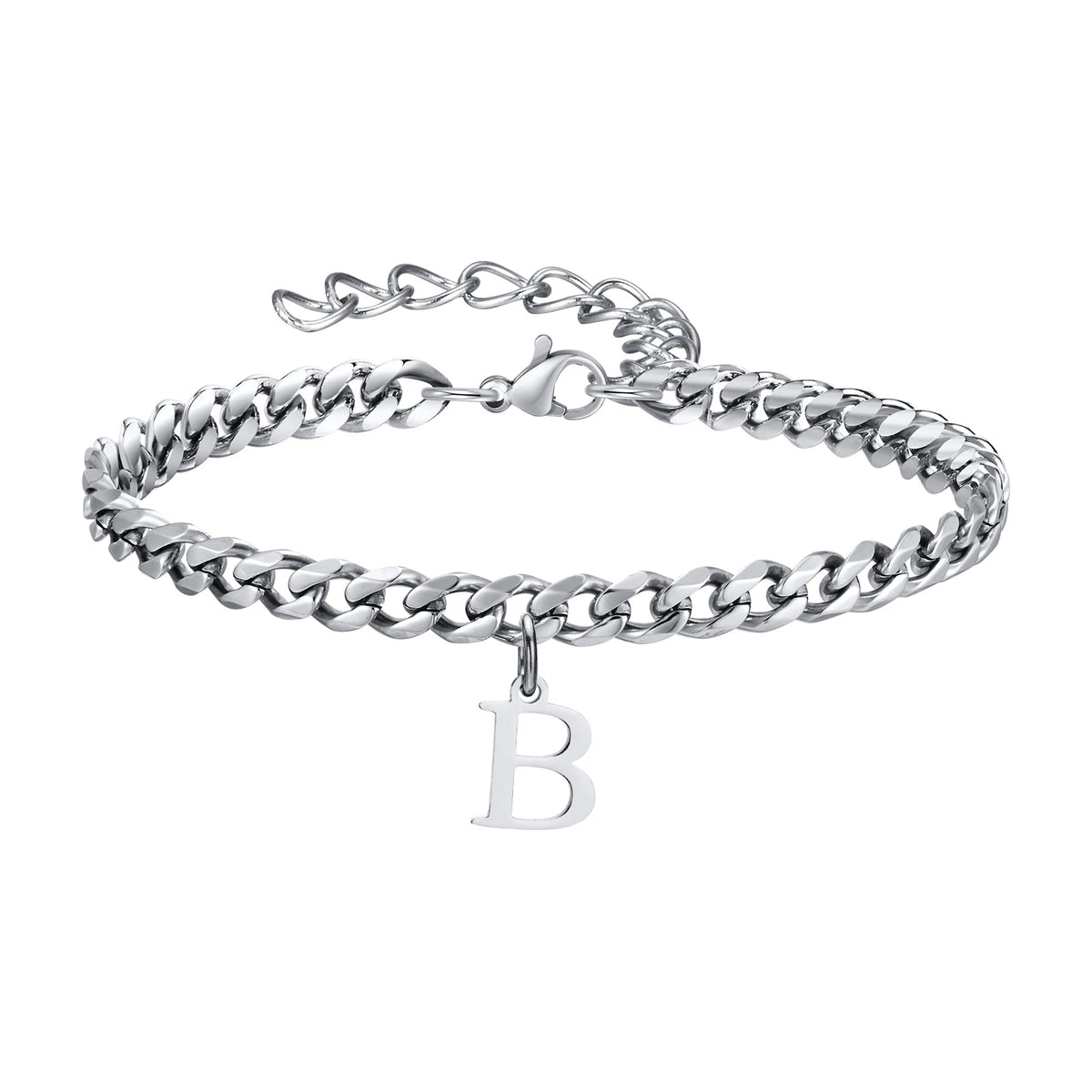 Mens Initials Cuban Links Bracelets,Stainless Steel A-Z 26 Letters Alphabet Charm Chain Wristband Adjustable,Casual Jewelry Gift