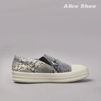 PENDRA Python Veil White Slip-On Low-Top Python-Pattern Leather Platform Shoes