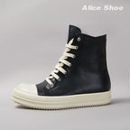 PENDRA Classic Punk Black Leather High-Top Zip Thick-Sole Platform Ankle Boots