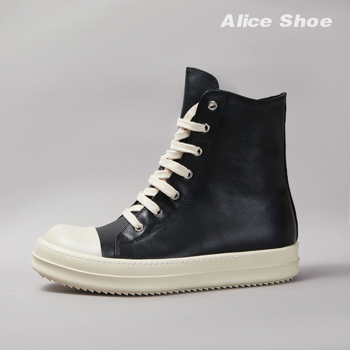 PENDRA Classic Punk Black Leather High-Top Zip Thick-Sole Platform Ankle Boots
