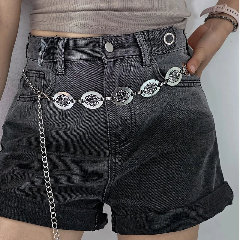 Gothic Bohemian Female Metal waist chain Belt luxury Brands Vintage Cross Designer Dress Belts for Women Long Waistband Punk