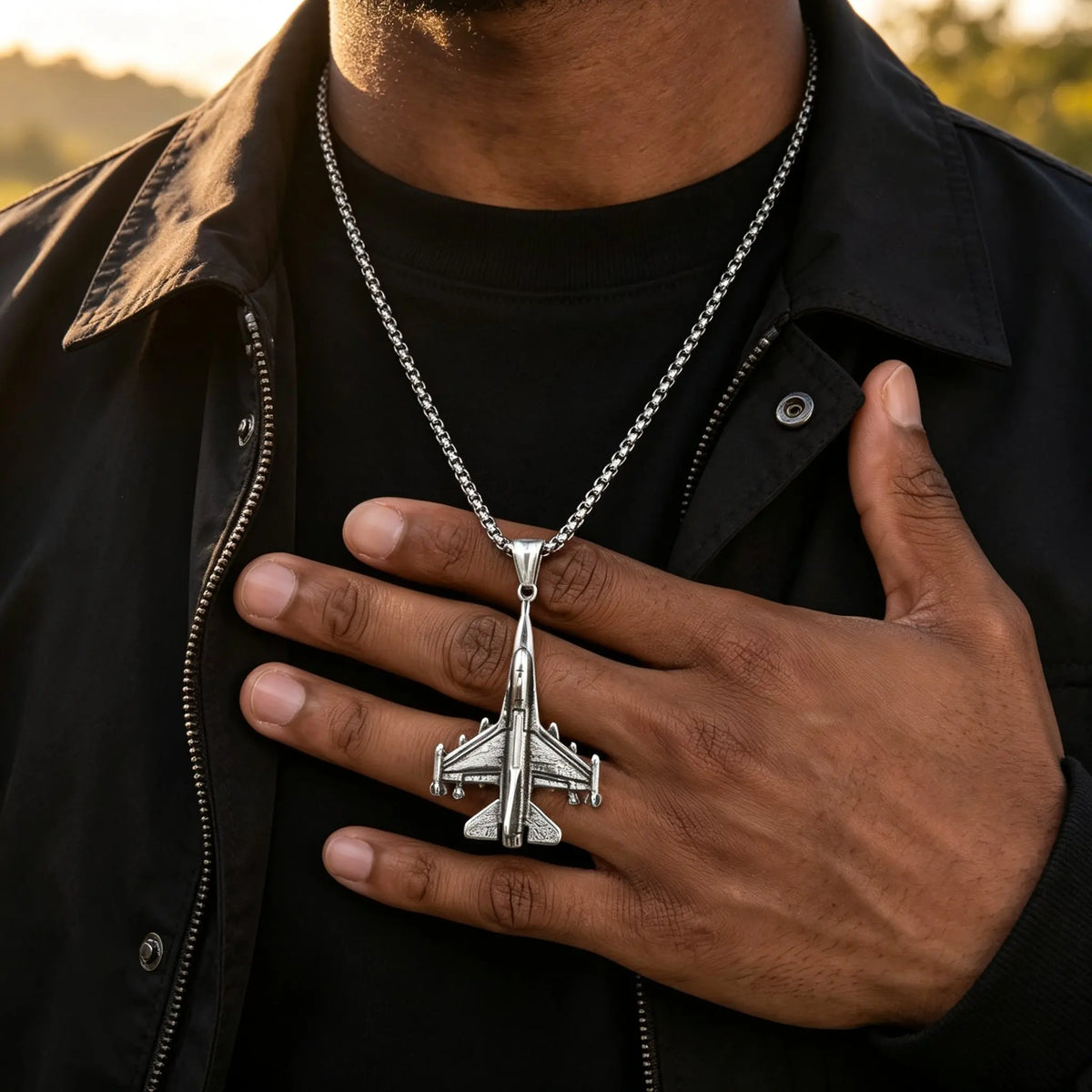Vintage Fighter Jet Pendant Necklace for Men,Stainless Steel Military Airplane Charm Necklace,Pilot Jewelry Gift