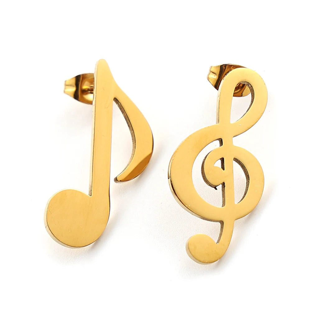 Stainless Steel Music Note Stud Earrings Treble Clef & Eighth Note Earrings Minimalist Music Jewelry Gift for Music Lovers Women