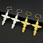 Stainless Steel Jesus Christian Cross Hoop Earrings for Women Men Beliefs Religious Dangle Earring Ear Rings Jewelry E3556S06