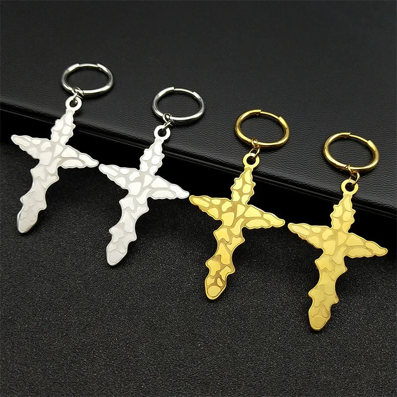 Stainless Steel Jesus Christian Cross Hoop Earrings for Women Men Beliefs Religious Dangle Earring Ear Rings Jewelry E3556S06