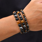 6/8/10mm Black Natural Stone Beaded Bracelets for Men,Obsidian Hematite Tiger Eye Beads Bracelets,Health Protection Soul Jewelry