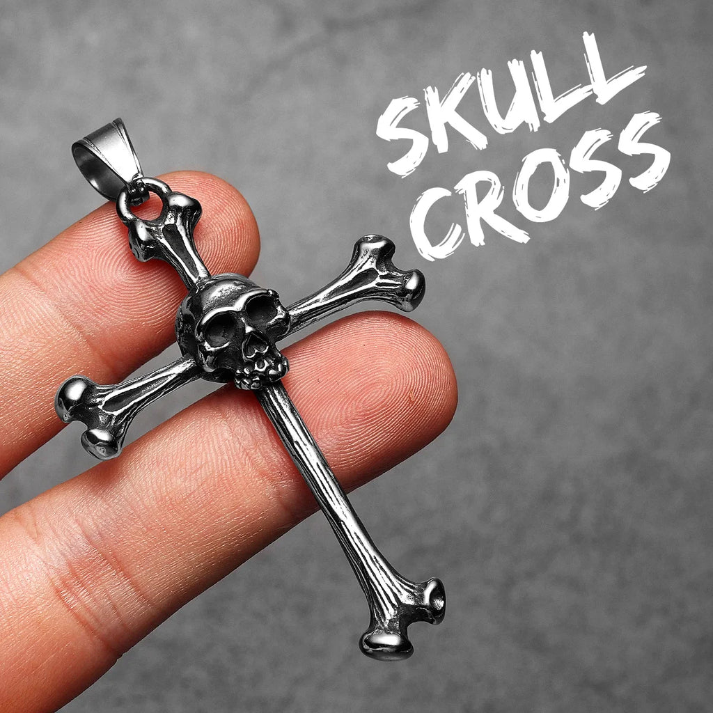 PENDRA Skull Bone Cross Steel Necklace
