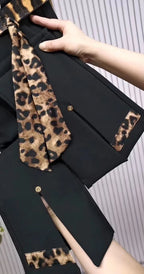 Spring Autumn new color blocking elastic micro bell pants for women high waist slim with leopard print flared cropped pants 2025