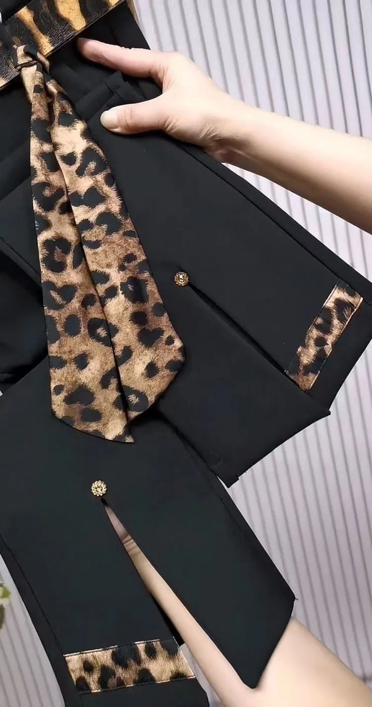 Spring Autumn new color blocking elastic micro bell pants for women high waist slim with leopard print flared cropped pants 2025