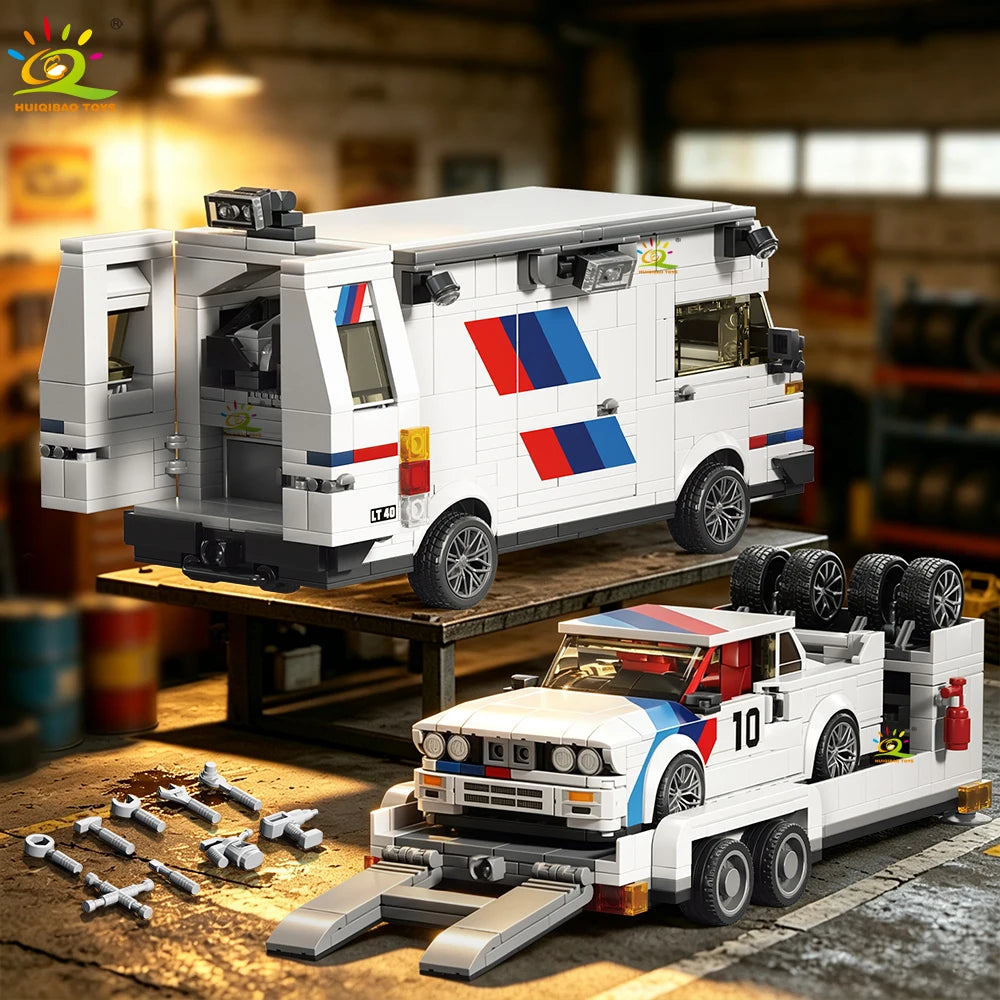 1536Pcs Building Block Race Car Trailer & Van Model Kit DIY Vehicle Transporter Se Assembly Construction Toy Educational Puzzle