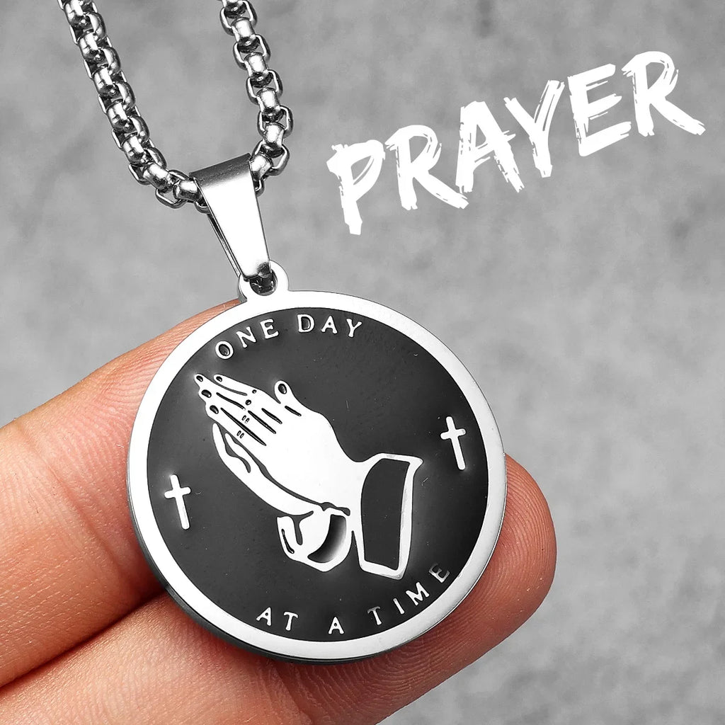 Cross Praying Hands Bilble Men Necklaces Stainless Steel Pendant Chain Women Jewelry HipHop Cool Accessories Gifts Wholesale