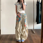 PENDRA Ribbon Patchwork High Waist Parachute Pants