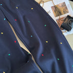 Design sense contrasting color embroidery casual pants women in winter elastic waist straight high waist wide leg pants