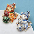 PENDRA Lightspark 2-Color Enamel Christmas Cat Brooch