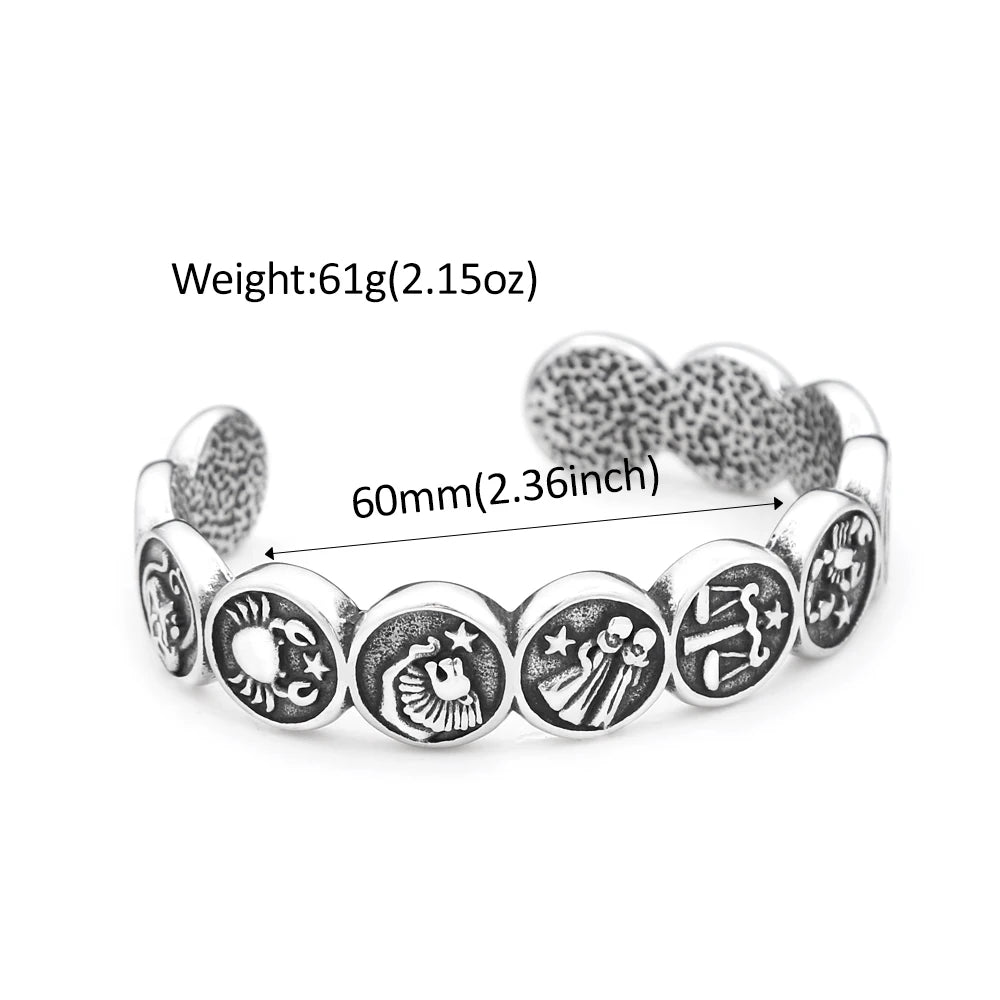 PENDRA Zodiac Twelve Constellation Stainless Steel Cuff Bracelet