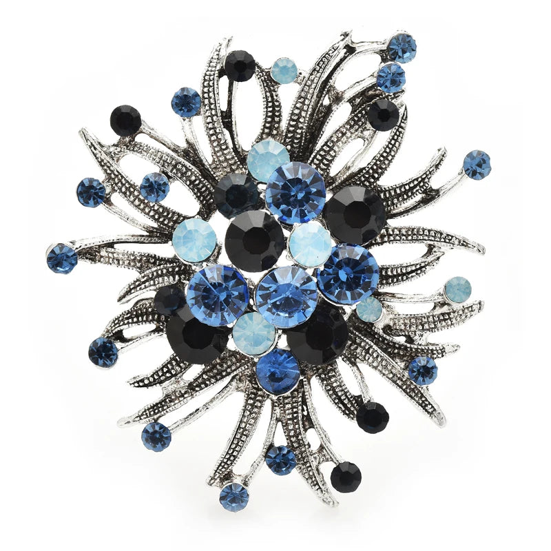 PENDRA Floracircle Vintage Rhinestone Round Flower Brooch