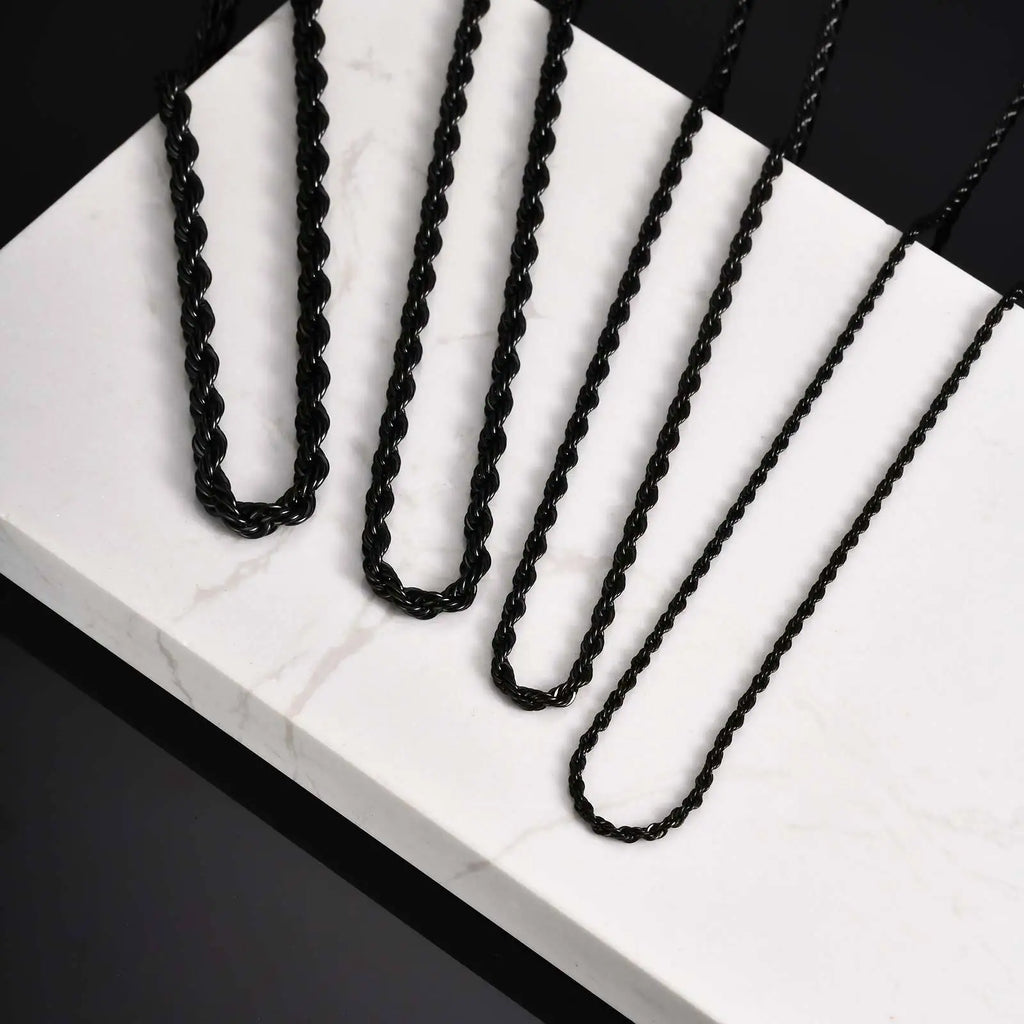 PENDRA Twisted Black Rope Chain Necklace