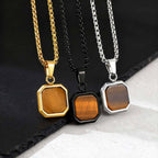 Brown Tiger Eye Stone Necklace for Men,Natural Stone Square Stainless Steel Necklace,Christmas  Anniversary Jewelry Gift