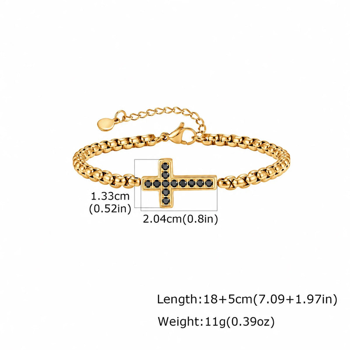 Stylish Men's Cross Bracelet,High Quality Stainless Steel Box Chain with Black CZ, Adjustable Hip Hop Faith Jewelry Gift