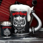Gothic Rock Collectible Mug Hand-Polished 3D Embossed Skull, Stainless Steel Inner Unique Horn Handle Heavy Metal  Coffee Cup