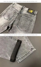 High-end Hot Diamond Jeans Men's Spring and Autumn Tide Brand Slim-fitting Small Feet Tiger Print Gray Casual Men Trousers Man