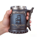 JingMetallica Ride The Lightning 1984 Collectible Mug, Guitar Handle Stainless Steel Lined Beer Stein, Heavy Metal Rock Fan Gift