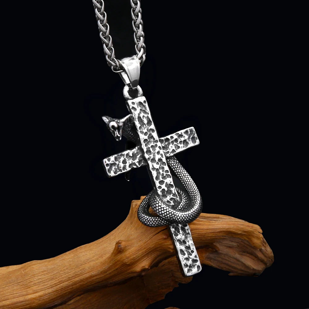 PENDRA Serpentcross Stainless Steel Snake Cross Pendant