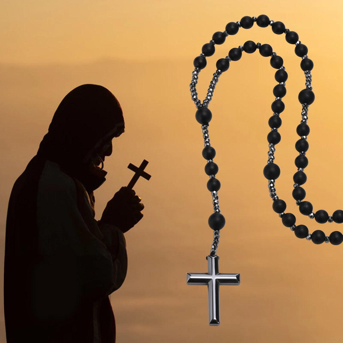 PENDRA Cross Beaded Rosary Necklace