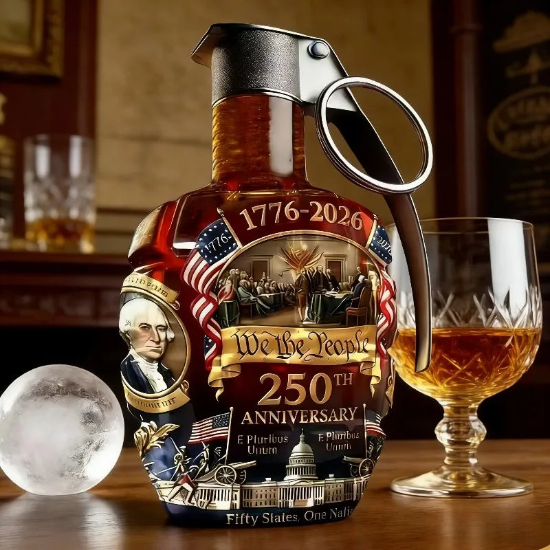 Unique Hand Grenade Whiskey Decanter 250th US Anniversary, We The People Patriotic Liquor Container, Novelty Bar Accessory