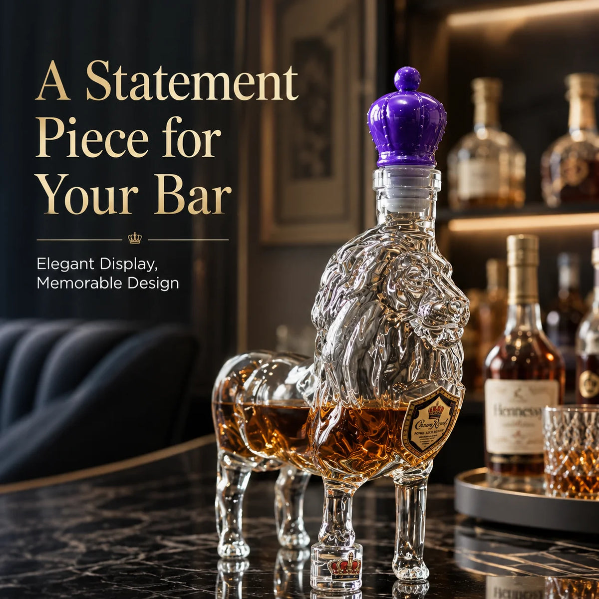 Vintage Style Lion Glass Liquor Decanter Purple Crown Stopper Decorative Whiskey Bottle Home Bar Accessories Gift