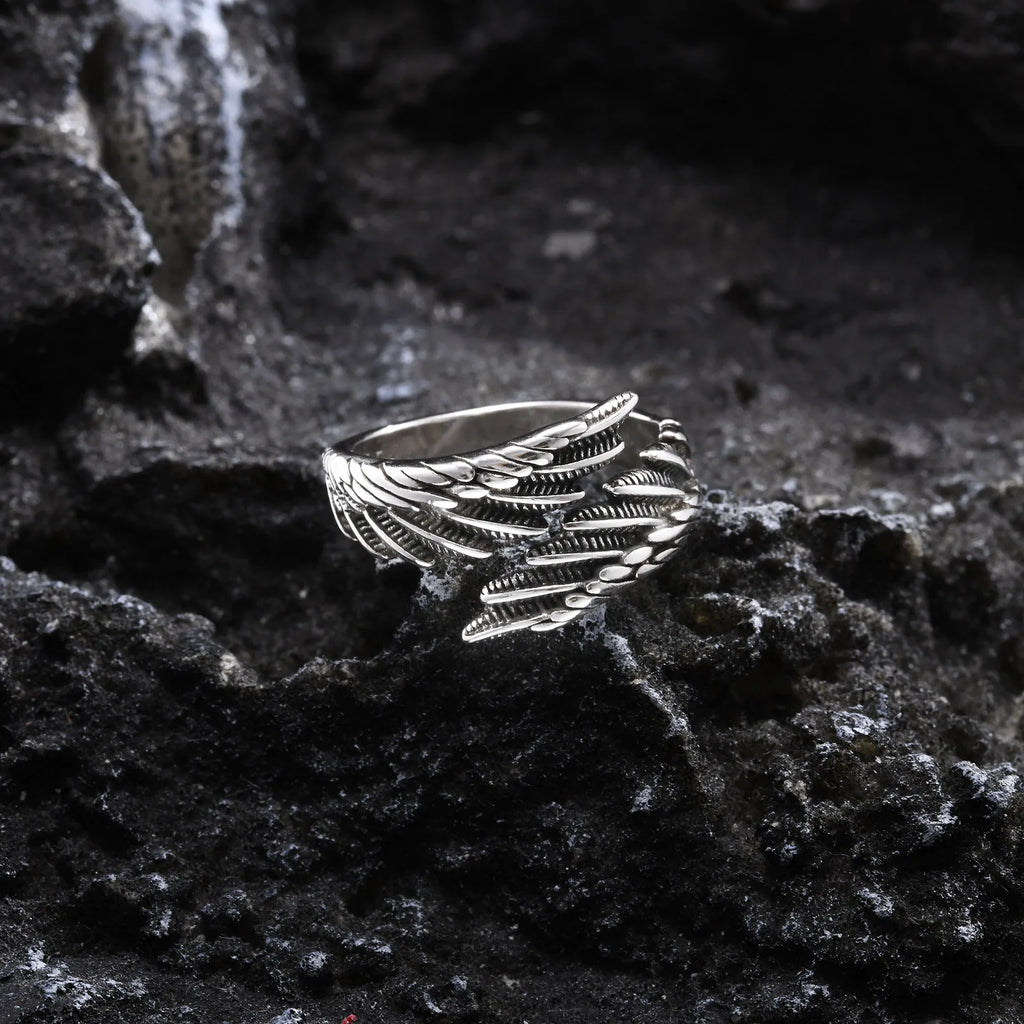 Angel's Wing Feather Ring for Men Boys, Metal Opening Ring Adjustable Ring,Rock Punk Jewelry Anniversary Birthday Gifts