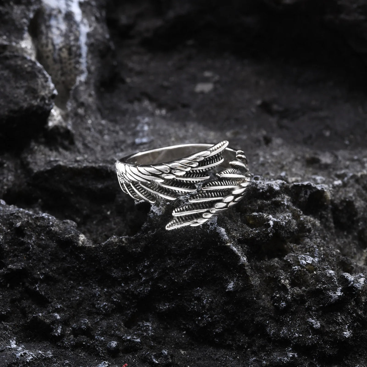 Angel's Wing Feather Ring for Men Boys, Metal Opening Ring Adjustable Ring,Rock Punk Jewelry Anniversary Birthday Gifts