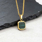 PENDRA Square Stone Green Pendant Necklace
