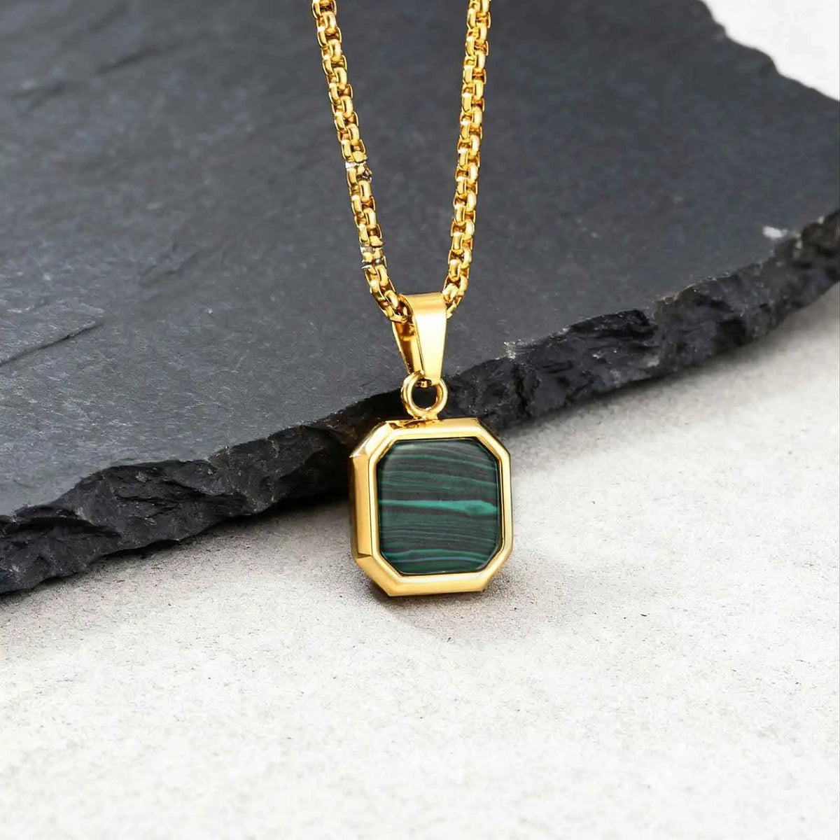 PENDRA Square Stone Green Pendant Necklace