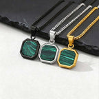 PENDRA Square Stone Green Pendant Necklace