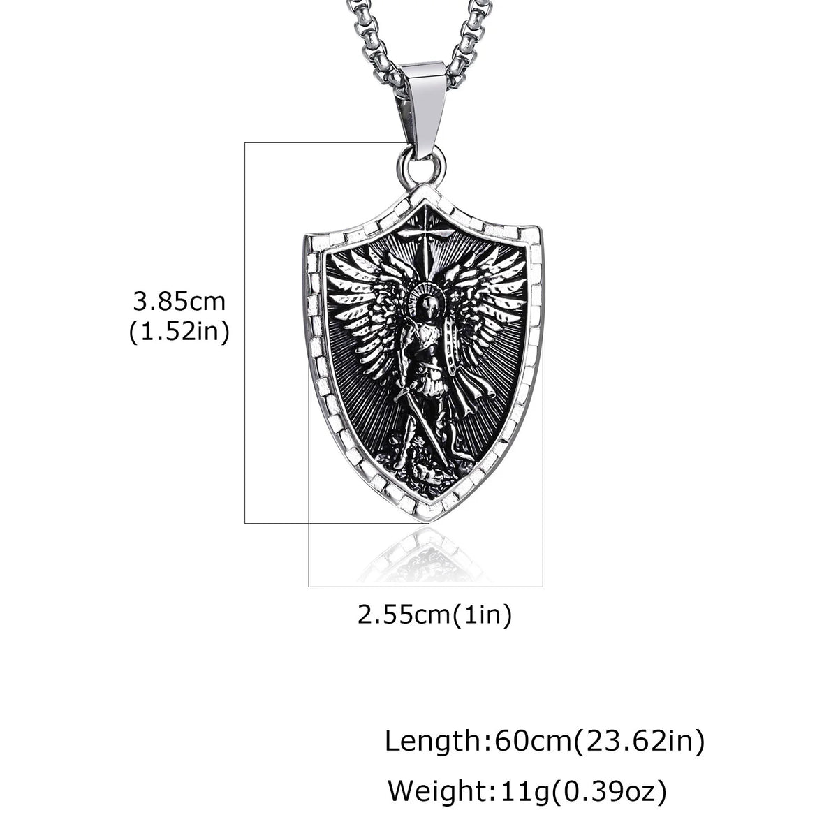 Stainless Steel St. Michael Shield Necklace for Men,Vintage Oxidized Saint Michael Pendant,Catholic Protection Jewelry Gift