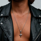 Simple Trendy Star Necklace for Men Boys,Silver Color Stainless Steel 4-Point Star Pendant,Hip Hop Minimalist Jewelry Gift