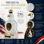 250th Independence Day Eagle Shape Glass Decanter Patriotic Whiskey Liquor Bottle American Anniversary Collectible