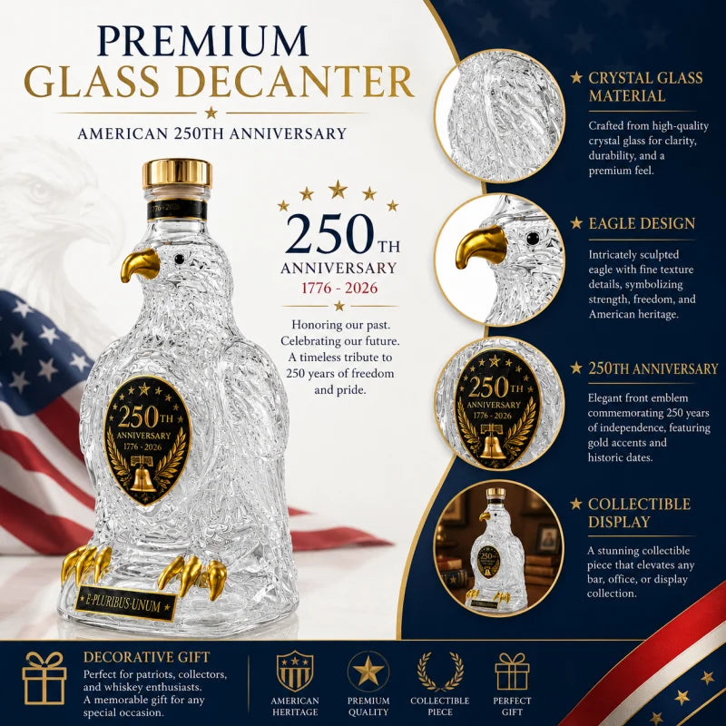 250th Independence Day Eagle Shape Glass Decanter Patriotic Whiskey Liquor Bottle American Anniversary Collectible