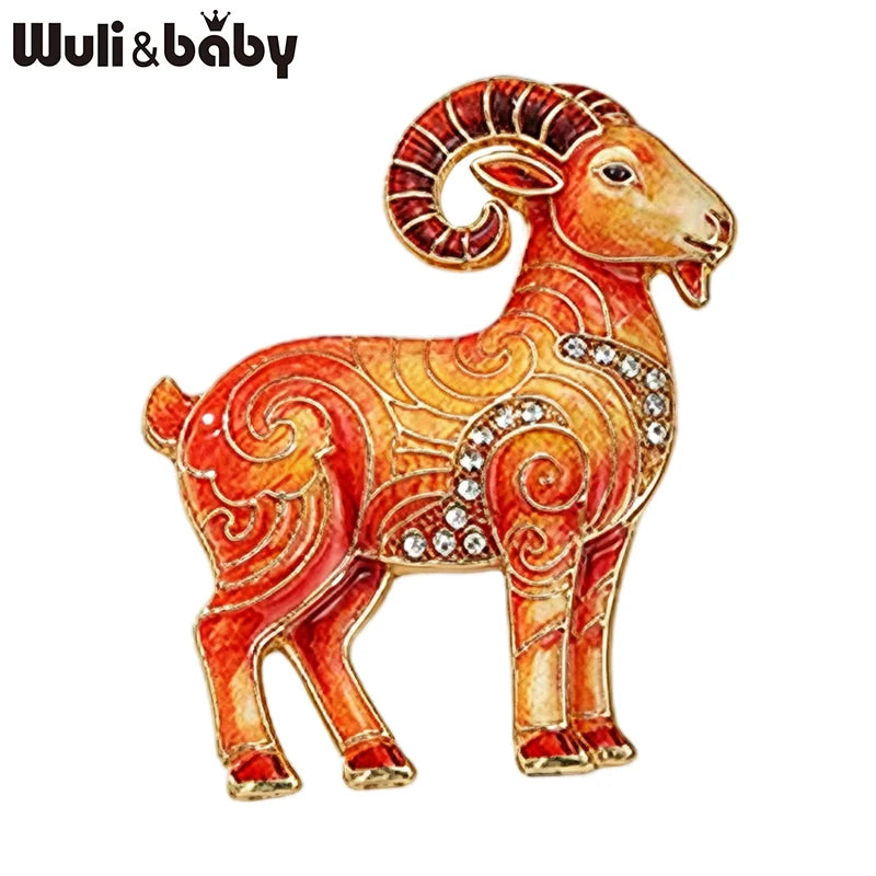 PENDRA Zodiac Goat Multicolor Rhinestone Brooch