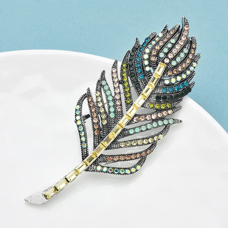 PENDRA Feathera Rhinestone Feather Brooch