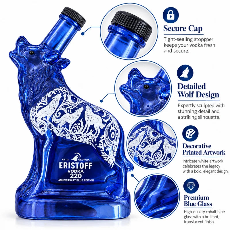 Blue Wolf Glass Decanter Animal Shaped Whiskey Liquor Bottle Creative Spirits Container Home Bar Decor Collectible Gift