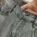 Spring and Autumn 2025 New Men's Jeans Gray Trendy Tiger Head Hot Diamond Printing Slim-fit Small Feet Trousers Men's Clothing