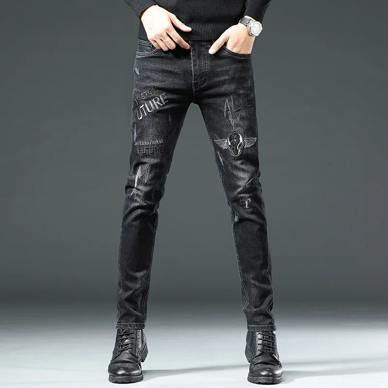 Spring Summer White Hot Drill Ripped Cowboy Korean Style Streetwear Men Washed Luxury Holes Slim Hip-hop Stylish Jeans Trousers