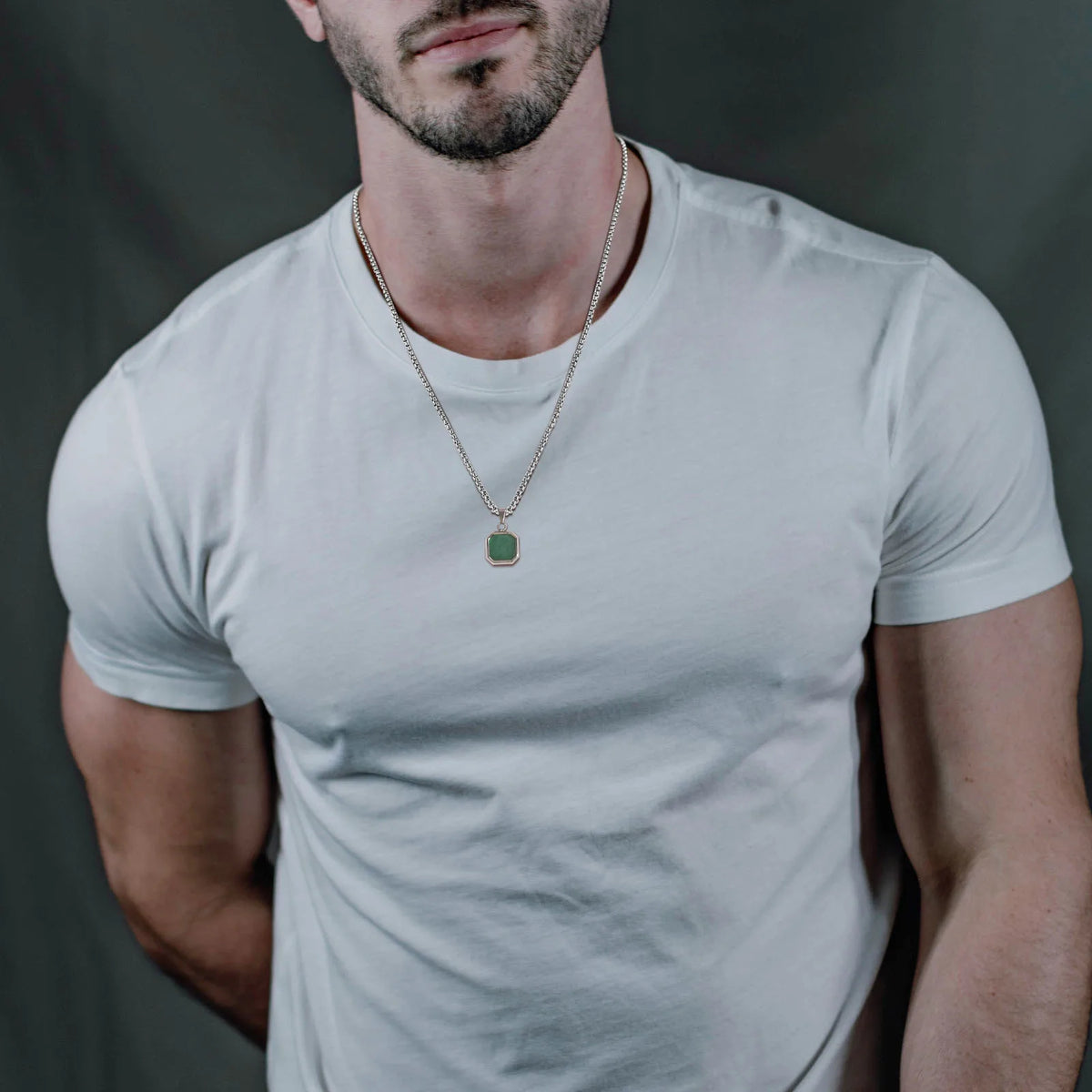 Mens Square Natural Stone Necklaces,Waterproof Stainless Steel Geometric Pendant Collar,Stylish Hip Hop Cool  Jewelry Gites