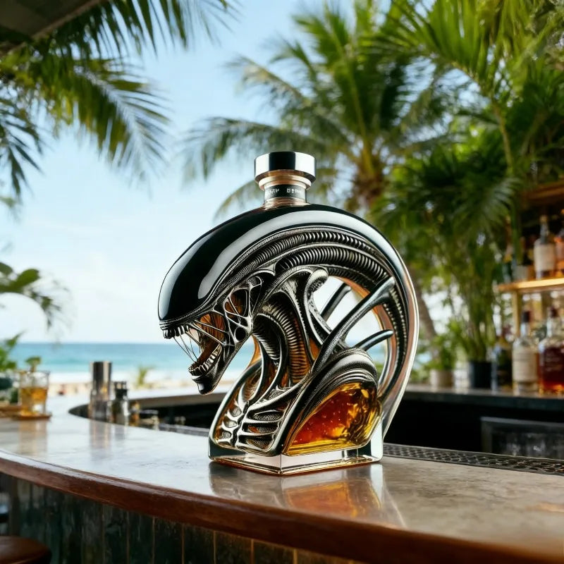 Novelty Alien Creature Whiskey Decanter, Unique Glass Bottle for Sci-Fi Gifting & Home Bar Decor Alien Xenomorph