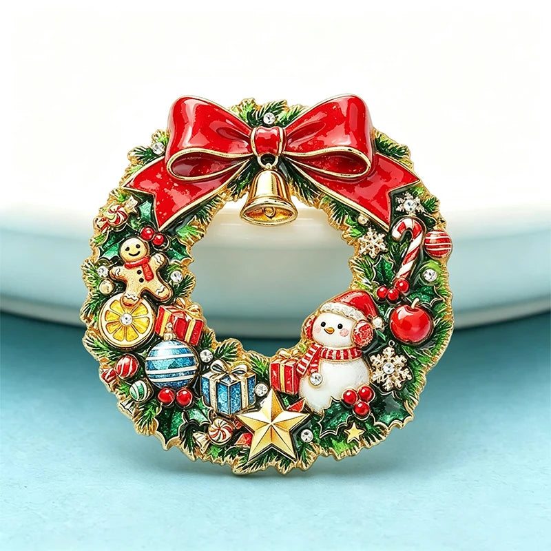 PENDRA Snowbell 2-Color Snowman Christmas Wreath Brooch