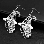 Witch Girl Hat Flower Drop Earring for Women Stainless Steel Black Silver Color Hollow Wicca Halloween Earrings Jewelry